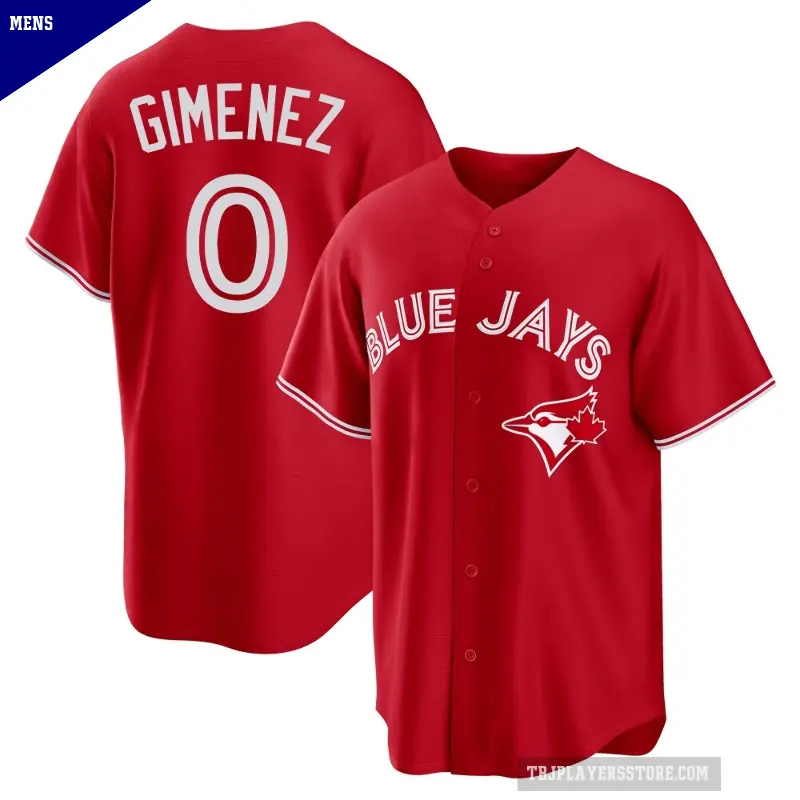 Men's No.0 Andres Gimenez Toronto Blue Jays Red Replica Canada Day Jersey