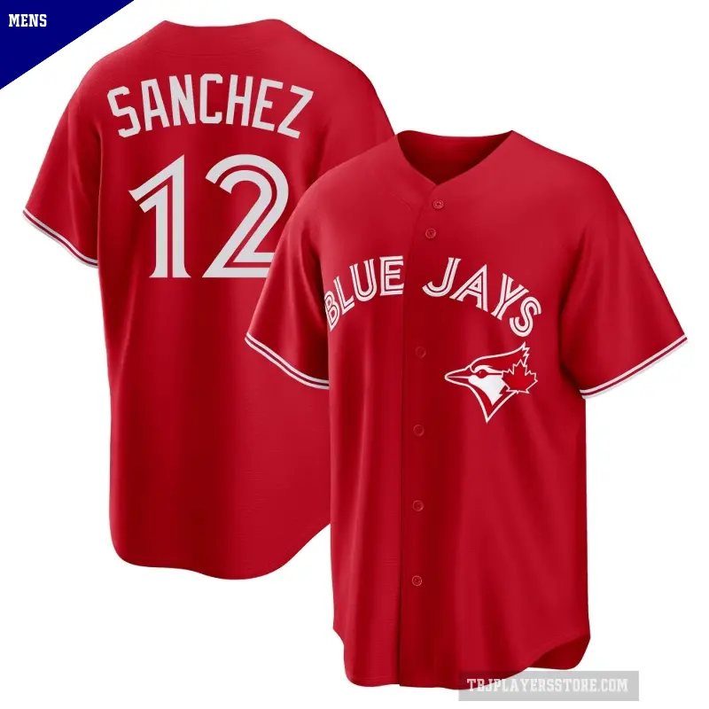 Men's No.12 Jesus Sanchez Toronto Blue Jays Red Replica Canada Day Jersey