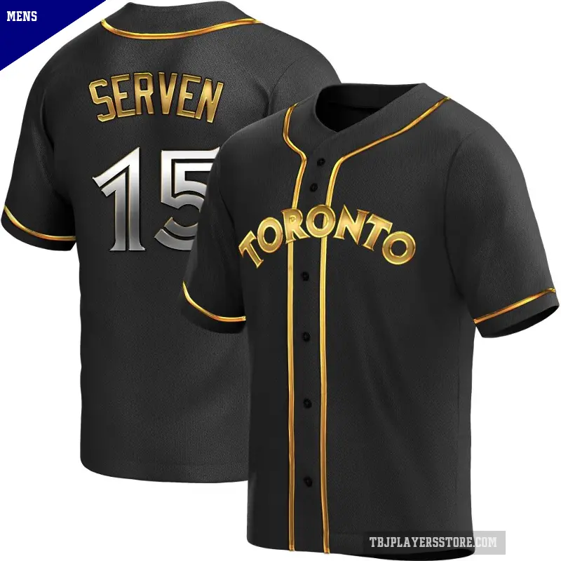 Men's No.15 Brian Serven Toronto Blue Jays Gold Replica Black en Alternate Jersey