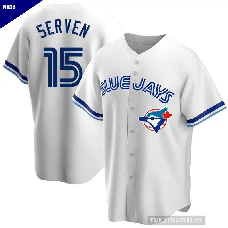 Men's No.15 Brian Serven Toronto Blue Jays White Replica Home Cooperstown Collection Jersey