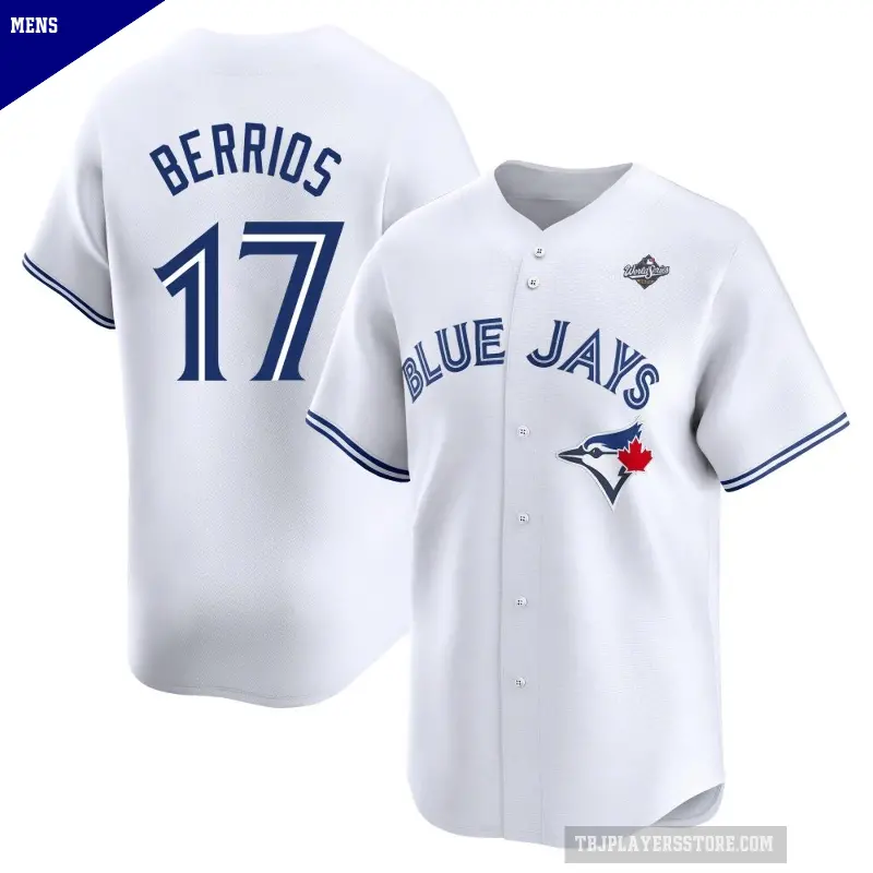 Men's No.17 Jose Berrios Toronto Blue Jays White Limited Home 2025 World Series Jersey