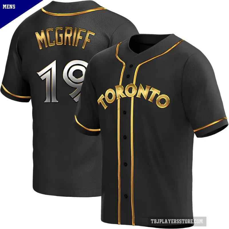 Men's No.19 Fred Mcgriff Toronto Blue Jays Gold Replica Black en Alternate Jersey