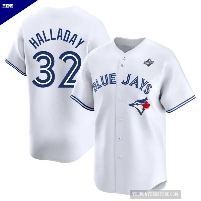 Men's No.32 Roy Halladay Toronto Blue Jays White Limited Home 2025 World Series Jersey