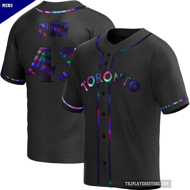 Men's No.43 Ryan Burr Toronto Blue Jays Black Replica Holographic Alternate Jersey