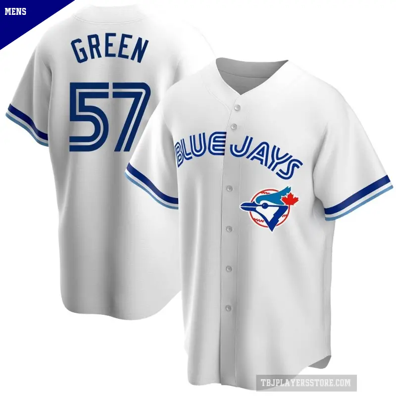 Men's No.57 Chad Green Toronto Blue Jays White Replica Home Cooperstown Collection Jersey