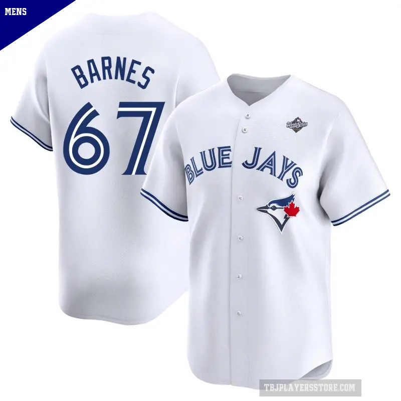 Men's No.67 Jacob Barnes Toronto Blue Jays White Limited Home 2025 World Series Jersey
