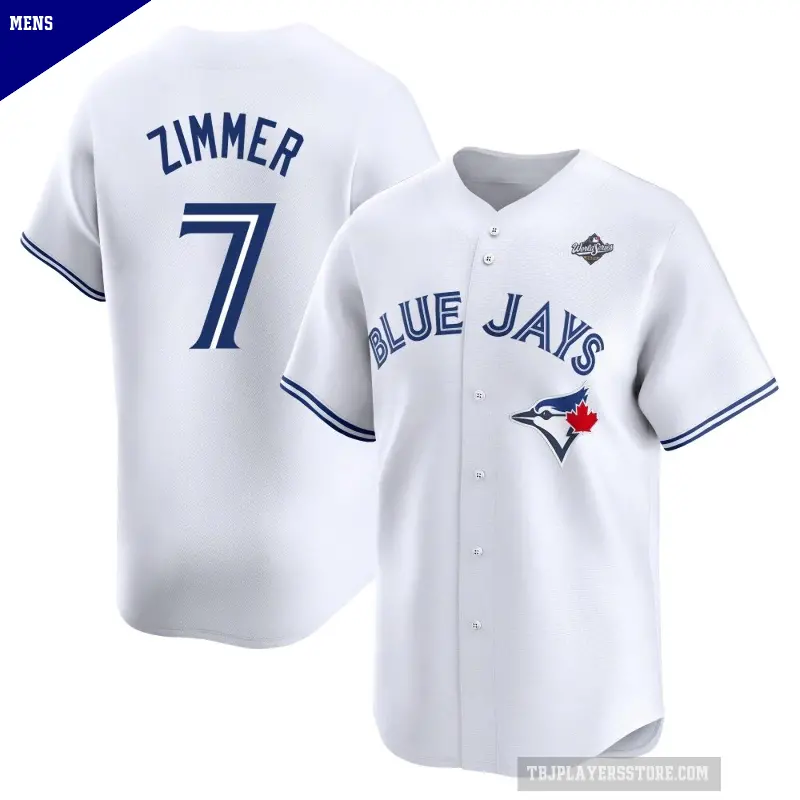 Men's No.7 Bradley Zimmer Toronto Blue Jays White Limited Home 2025 World Series Jersey