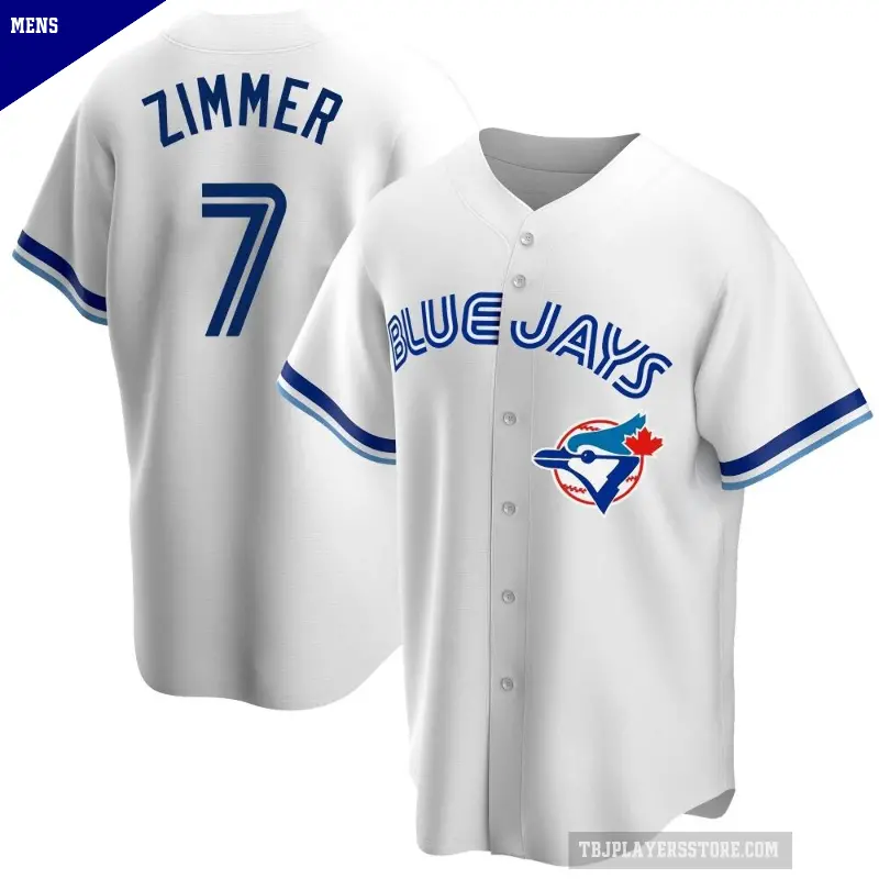 Men's No.7 Bradley Zimmer Toronto Blue Jays White Replica Home Cooperstown Collection Jersey