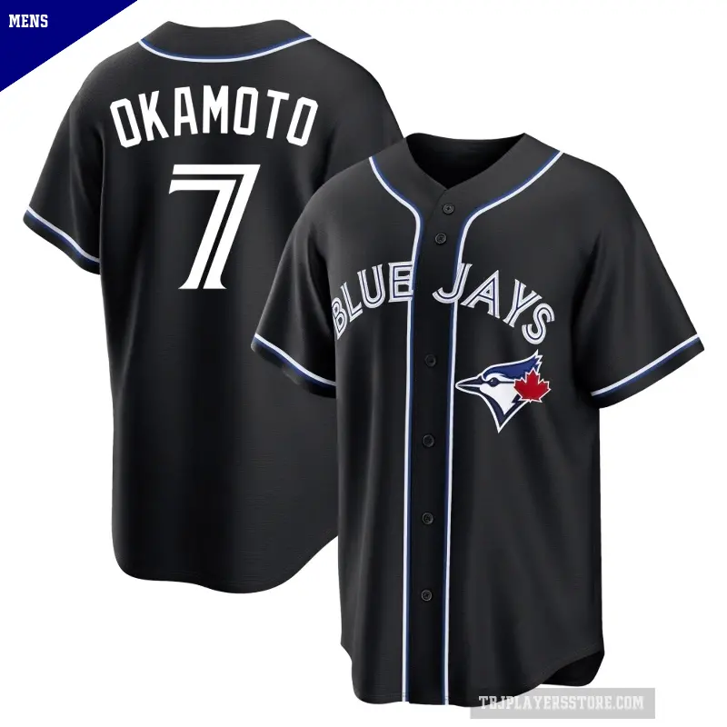 Men's No.7 Kazuma Okamoto Toronto Blue Jays Black Replica Fashion Out Jersey