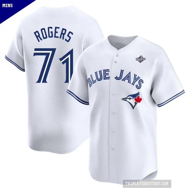 Men's No.71 Tyler Rogers Toronto Blue Jays White Limited Home 2025 World Series Jersey