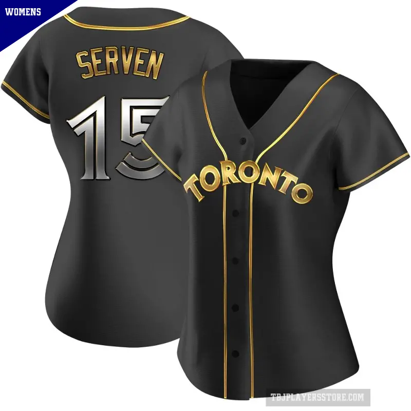 Women's No.15 Brian Serven Toronto Blue Jays Gold Replica Black en Alternate Jersey