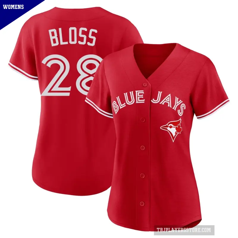 Women's No.28 Jake Bloss Toronto Blue Jays Red Replica Canada Day Jersey