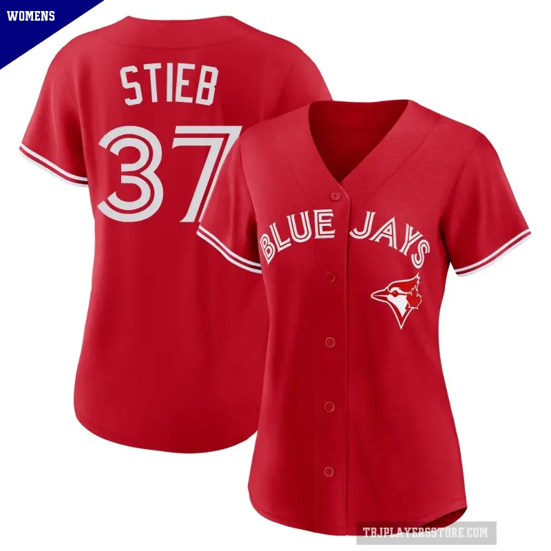 Women's No.37 Dave Stieb Toronto Blue Jays Red Replica Canada Day Jersey