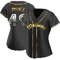 Women's No.49 Leo Jimenez Toronto Blue Jays Gold Replica Black en Alternate Jersey
