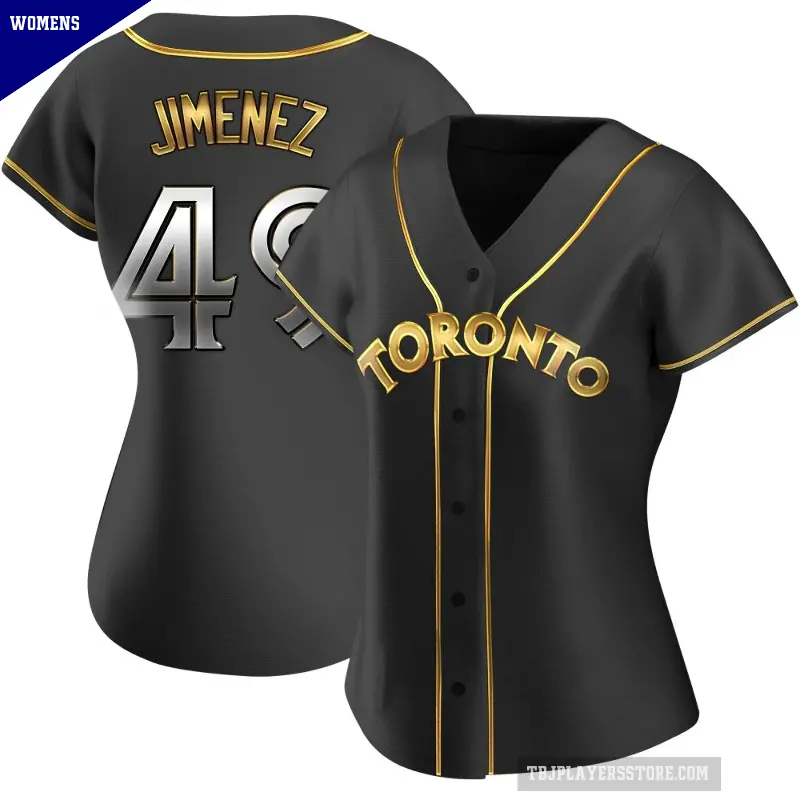 Women's No.49 Leo Jimenez Toronto Blue Jays Gold Replica Black en Alternate Jersey