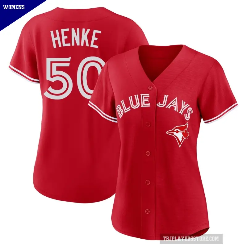 Women's No.50 Tom Henke Toronto Blue Jays Red Replica Canada Day Jersey
