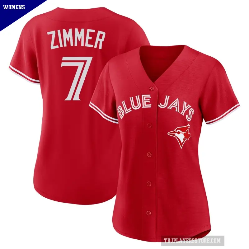 Women's No.7 Bradley Zimmer Toronto Blue Jays Red Replica Canada Day Jersey
