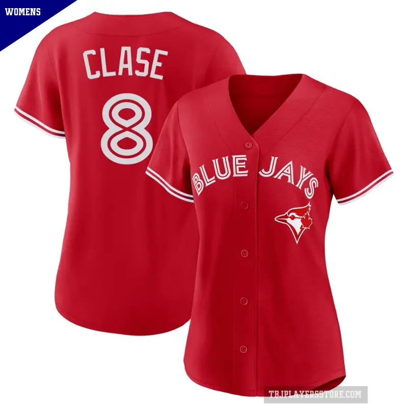 Women's No.8 Jonatan Clase Toronto Blue Jays Red Replica Canada Day Jersey