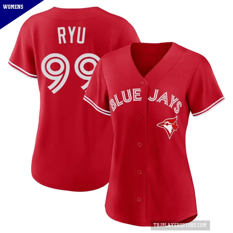 Women's No.99 Hyun Jin Ryu Toronto Blue Jays Red Replica Canada Day Jersey