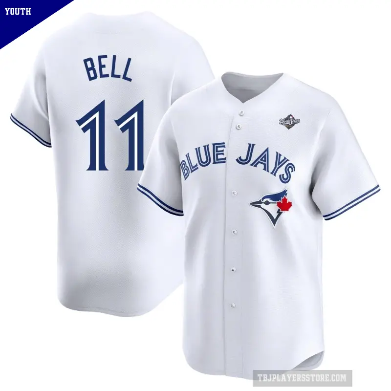 Youth No.11 George Bell Toronto Blue Jays White Limited Home 2025 World Series Jersey