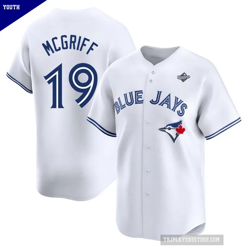 Youth No.19 Fred Mcgriff Toronto Blue Jays White Limited Home 2025 World Series Jersey