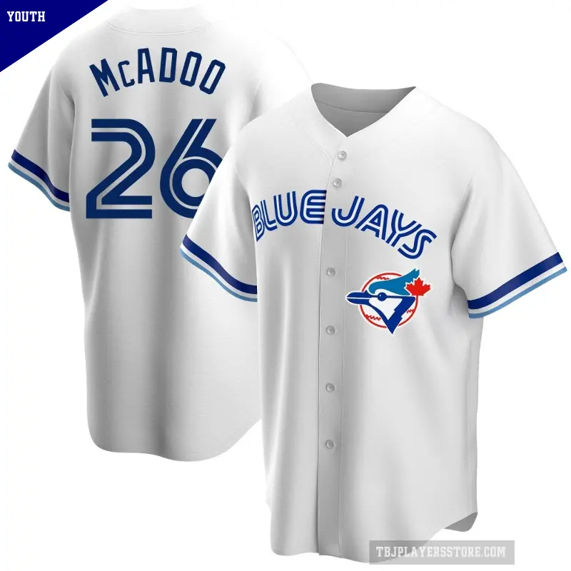 Youth No.26 Charles McAdoo Toronto Blue Jays White Replica Home Cooperstown Collection Jersey