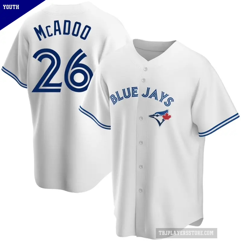 Youth No.26 Charles McAdoo Toronto Blue Jays White Replica Home Jersey