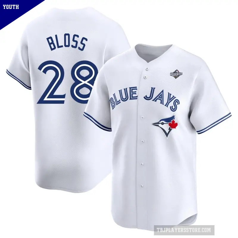 Youth No.28 Jake Bloss Toronto Blue Jays White Limited Home 2025 World Series Jersey