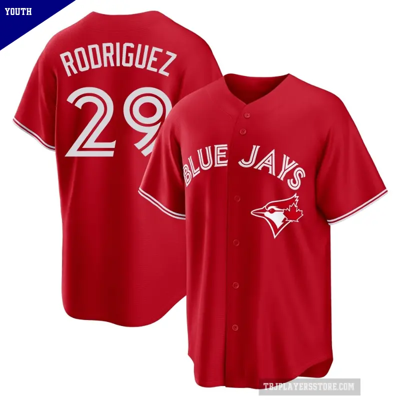Youth No.29 Yariel Rodriguez Toronto Blue Jays Red Replica Canada Day Jersey