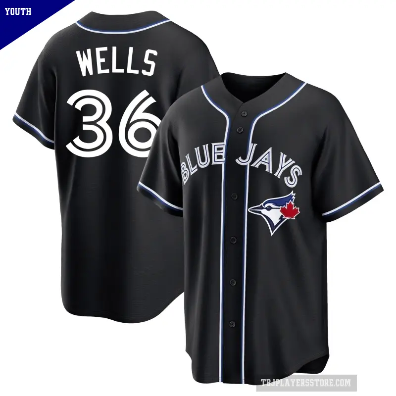 Youth No.36 David Wells Toronto Blue Jays Black Replica Fashion Out Jersey