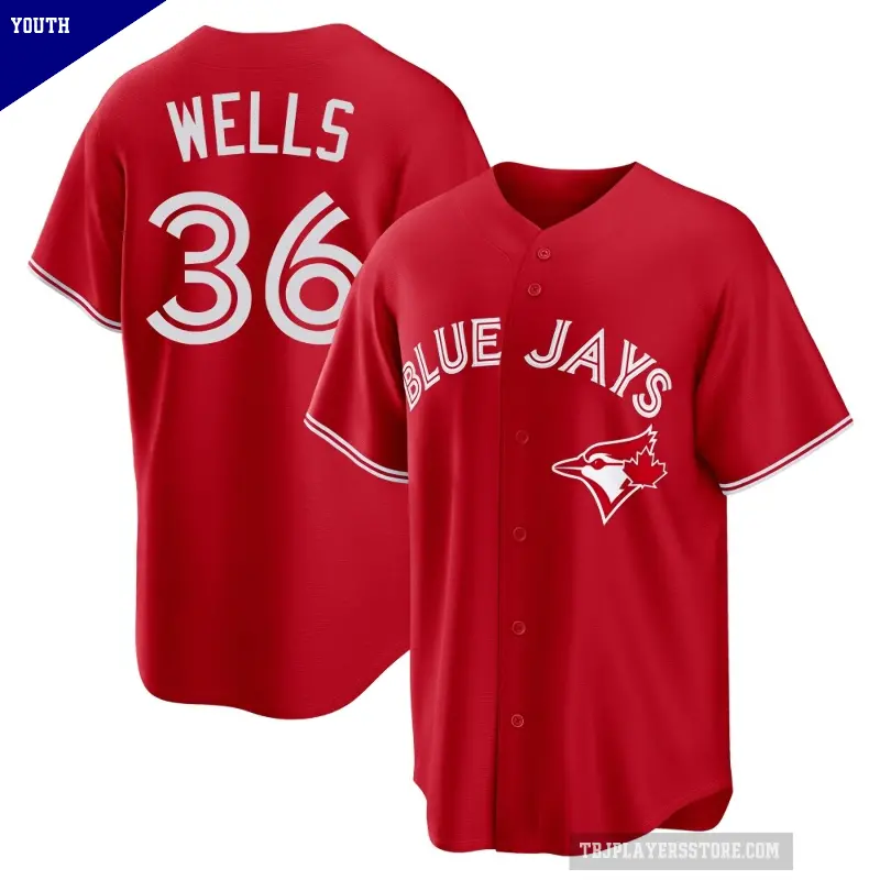 Youth No.36 David Wells Toronto Blue Jays Red Replica Canada Day Jersey