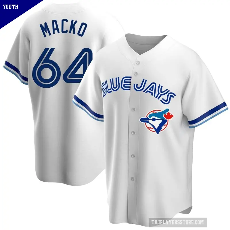 Youth No.64 Adam Macko Toronto Blue Jays White Replica Home Cooperstown Collection Jersey