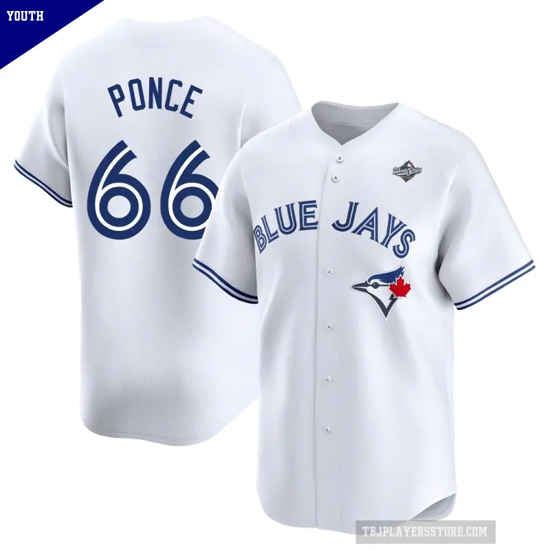 Youth No.66 Cody Ponce Toronto Blue Jays White Limited Home 2025 World Series Jersey