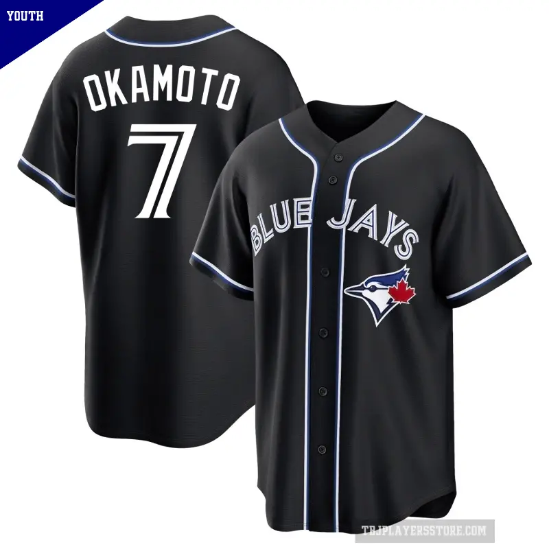 Youth No.7 Kazuma Okamoto Toronto Blue Jays Black Replica Fashion Out Jersey