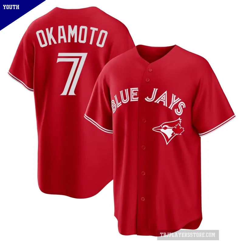 Youth No.7 Kazuma Okamoto Toronto Blue Jays Red Replica Canada Day Jersey