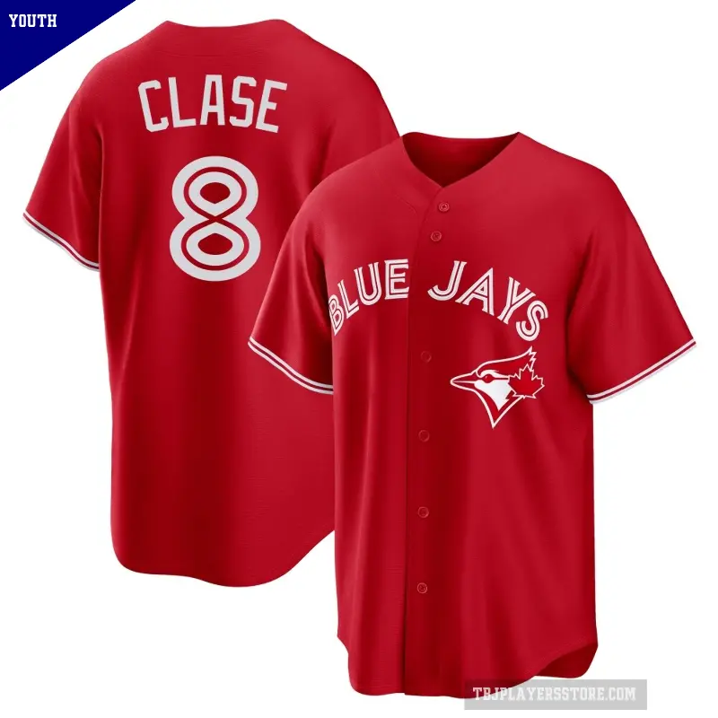 Youth No.8 Jonatan Clase Toronto Blue Jays Red Replica Canada Day Jersey